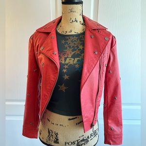 Star studded red faux leather jacket